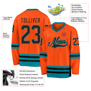 Custom Orange Black-Teal Hockey Jersey