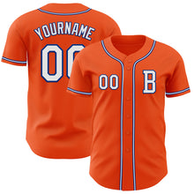 Load image into Gallery viewer, Custom Orange White-Royal Authentic Baseball Jersey
