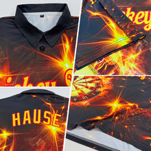 Laden Sie das Bild in den Galerie-Viewer, Custom Black Yellow-Red 3D Pattern Design Flame Dart Board Performance Golf Polo Shirt
