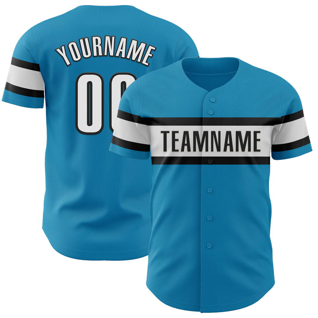 Custom Panther Blue White-Black Authentic Baseball Jersey