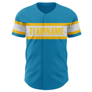 Custom Panther Blue White-Yellow Authentic Baseball Jersey