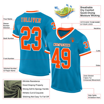 Custom Panther Blue Orange-White Mesh Authentic Throwback Football Jersey