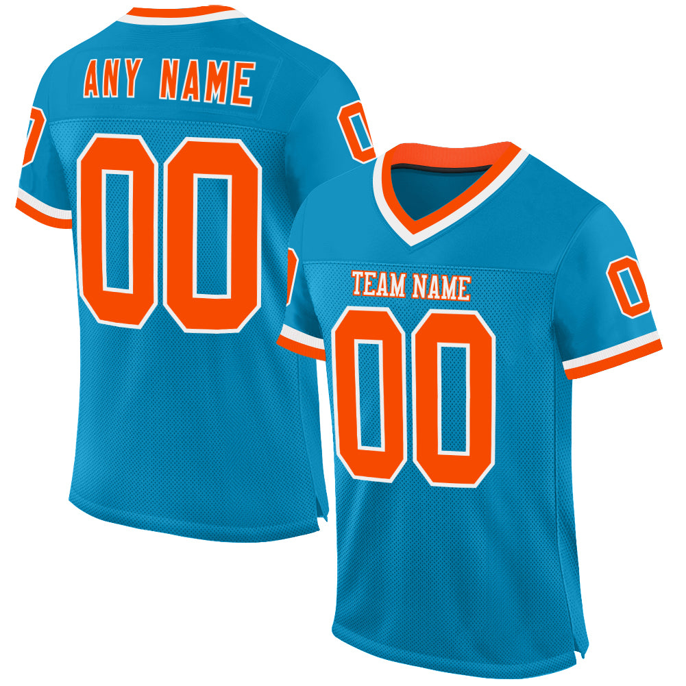 Custom Panther Blue Orange-White Mesh Authentic Throwback Football Jersey