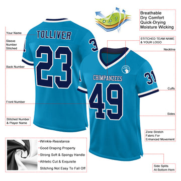 Custom Panther Blue Navy-White Mesh Authentic Throwback Football Jersey