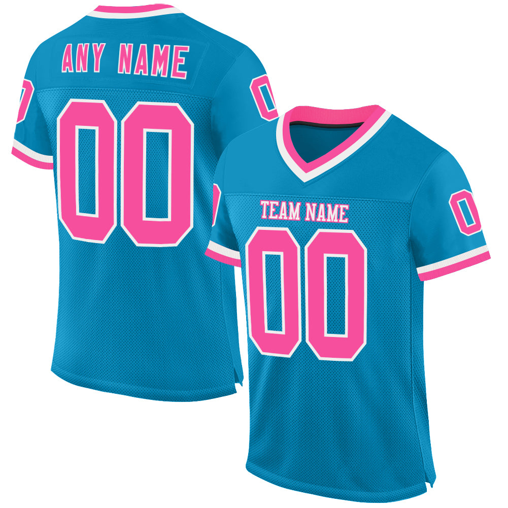 Custom Panther Blue Pink-White Mesh Authentic Throwback Football Jersey