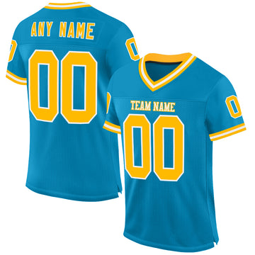 Custom Panther Blue Gold-White Mesh Authentic Throwback Football Jersey