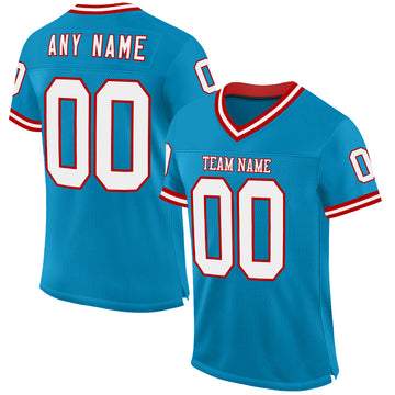 Custom Panther Blue White-Red Mesh Authentic Throwback Football Jersey