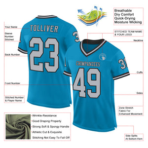 Custom Panther Blue Gray-Black Mesh Authentic Throwback Football Jersey