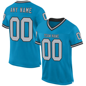 Custom Panther Blue Gray-Black Mesh Authentic Throwback Football Jersey