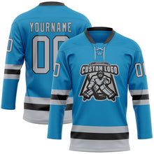 Загрузить изображение в средство просмотра галереи, Custom Panther Blue Gray-Black Hockey Lace Neck Jersey
