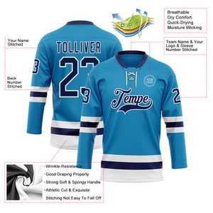 Custom Panther Blue Navy-White Hockey Lace Neck Jersey