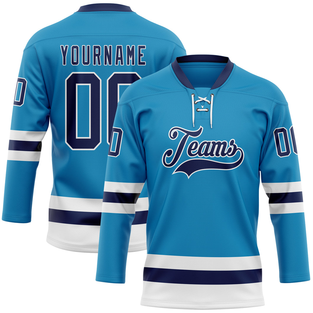 Custom Panther Blue Navy-White Hockey Lace Neck Jersey