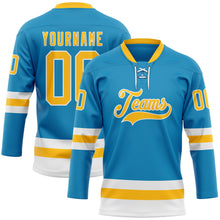 Загрузить изображение в средство просмотра галереи, Custom Panther Blue Gold-White Hockey Lace Neck Jersey
