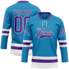 Загрузить изображение в средство просмотра галереи, Custom Panther Blue Purple-White Hockey Lace Neck Jersey
