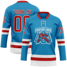 Загрузить изображение в средство просмотра галереи, Custom Panther Blue Red-White Hockey Lace Neck Jersey
