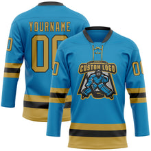 Загрузить изображение в средство просмотра галереи, Custom Panther Blue Old Gold-Black Hockey Lace Neck Jersey
