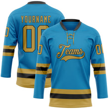 Загрузить изображение в средство просмотра галереи, Custom Panther Blue Old Gold-Black Hockey Lace Neck Jersey
