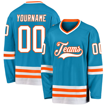 Custom Panther Blue White-Orange Hockey Jersey