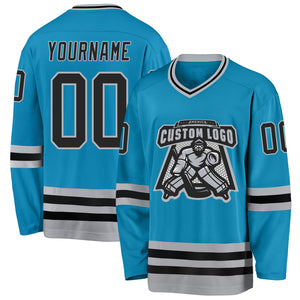 Custom Panther Blue Black-Gray Hockey Jersey