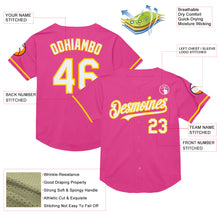 Load image into Gallery viewer, Custom Pink White-Yellow Mesh Authentic Throwback Baseball Jersey
