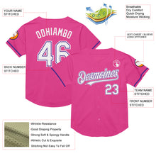 Load image into Gallery viewer, Custom Pink White-Purple Mesh Authentic Throwback Baseball Jersey
