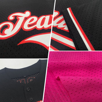 Custom Pink Green-White Mesh Authentic Throwback Baseball Jersey