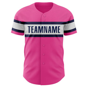 Custom Pink White-Navy Authentic Baseball Jersey