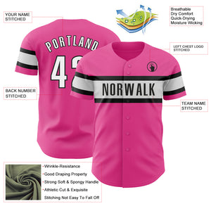 Custom Pink White-Black Authentic Baseball Jersey