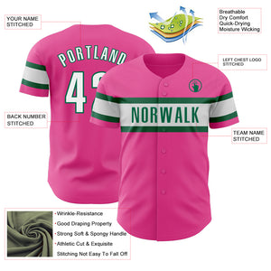 Custom Pink White-Kelly Green Authentic Baseball Jersey