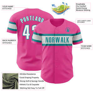 Custom Pink White-Teal Authentic Baseball Jersey