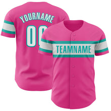 Charger l&#39;image dans la galerie, Custom Pink White-Aqua Authentic Baseball Jersey
