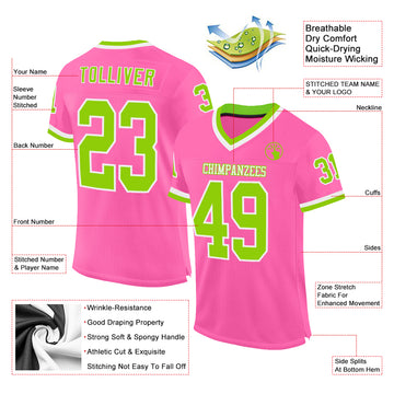 Custom Pink Neon Green-White Mesh Authentic Throwback Football Jersey