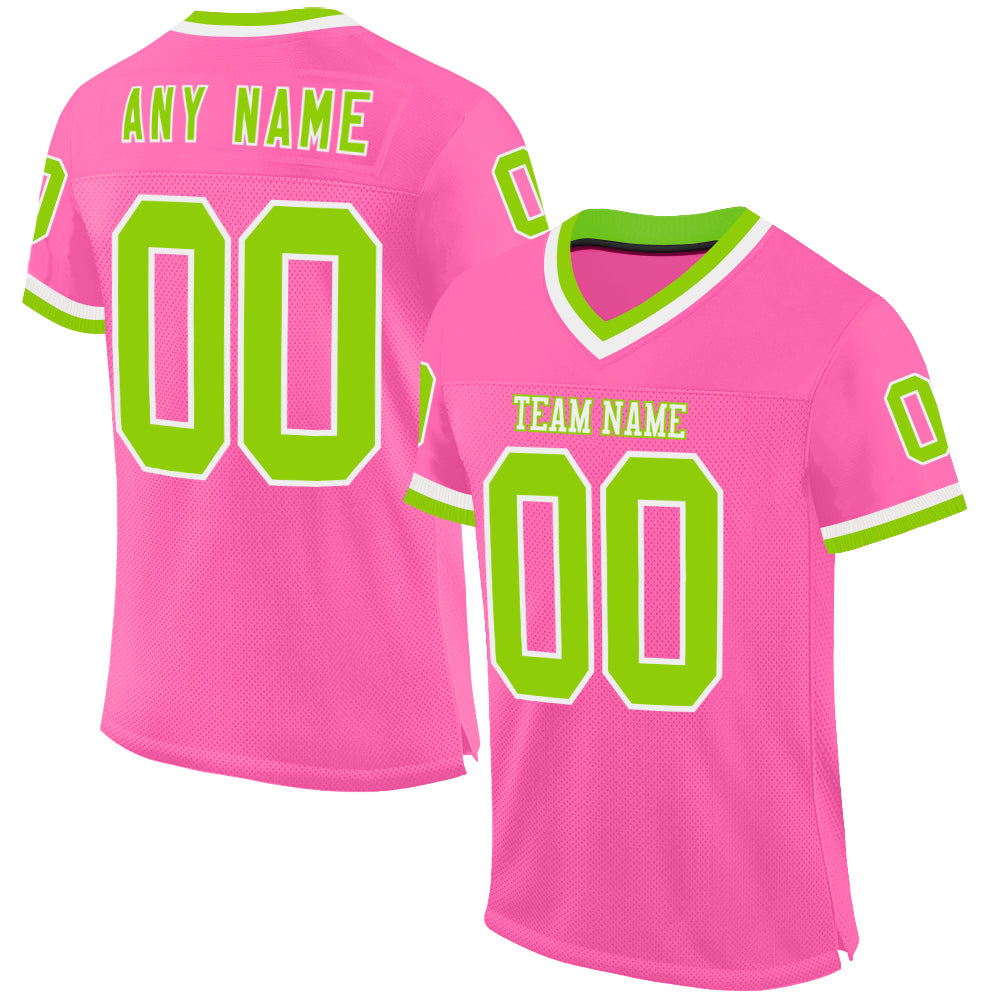 Custom Pink Neon Green-White Mesh Authentic Throwback Football Jersey