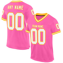 Загрузить изображение в средство просмотра галереи, Custom Pink White-Gold Mesh Authentic Throwback Football Jersey
