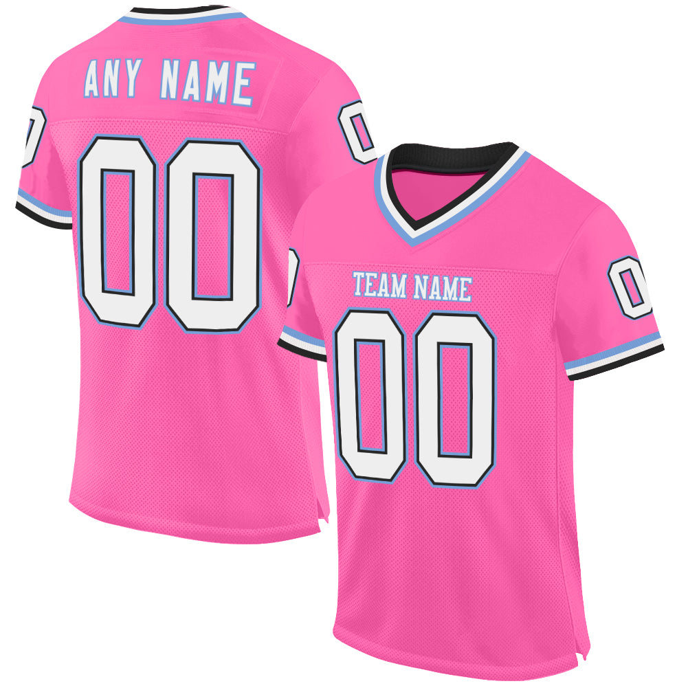 Custom Pink Black-Light Blue Mesh Authentic Throwback Football Jersey