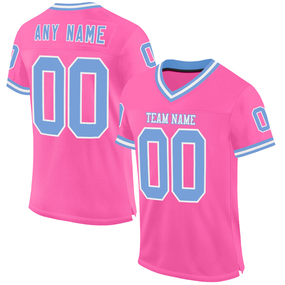 Custom Pink Light Blue-White Mesh Authentic Throwback Football Jersey