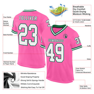 Custom Pink White-Kelly Green Mesh Authentic Throwback Football Jersey