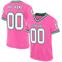 Загрузить изображение в средство просмотра галереи, Custom Pink White-Kelly Green Mesh Authentic Throwback Football Jersey
