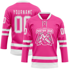 Загрузить изображение в средство просмотра галереи, Custom Pink White Hockey Lace Neck Jersey
