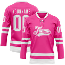 Загрузить изображение в средство просмотра галереи, Custom Pink White Hockey Lace Neck Jersey
