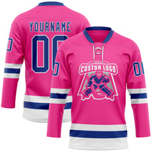 Загрузить изображение в средство просмотра галереи, Custom Pink Royal-White Hockey Lace Neck Jersey
