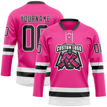 Загрузить изображение в средство просмотра галереи, Custom Pink Black-White Hockey Lace Neck Jersey
