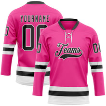 Загрузить изображение в средство просмотра галереи, Custom Pink Black-White Hockey Lace Neck Jersey
