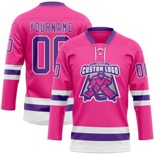 Загрузить изображение в средство просмотра галереи, Custom Pink Purple-White Hockey Lace Neck Jersey
