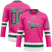 Загрузить изображение в средство просмотра галереи, Custom Pink Kelly Green-White Hockey Lace Neck Jersey
