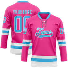 Загрузить изображение в средство просмотра галереи, Custom Pink Sky Blue-White Hockey Lace Neck Jersey
