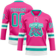 Загрузить изображение в средство просмотра галереи, Custom Pink Aqua-White Hockey Lace Neck Jersey
