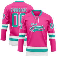 Загрузить изображение в средство просмотра галереи, Custom Pink Aqua-White Hockey Lace Neck Jersey
