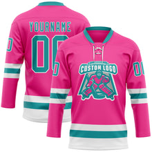 Загрузить изображение в средство просмотра галереи, Custom Pink Teal-White Hockey Lace Neck Jersey
