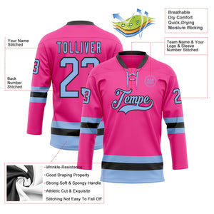 Custom Pink Light Blue-Black Hockey Lace Neck Jersey